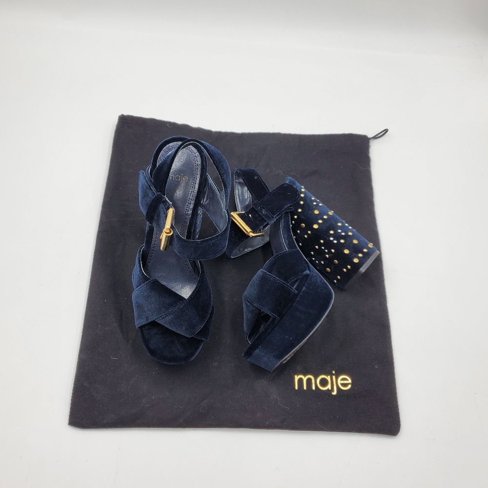 Maje Studded velvet platform sandals (size 36)